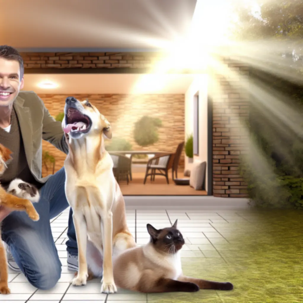 Boldog gazdi és kisállat napfényes, természetes környezetben