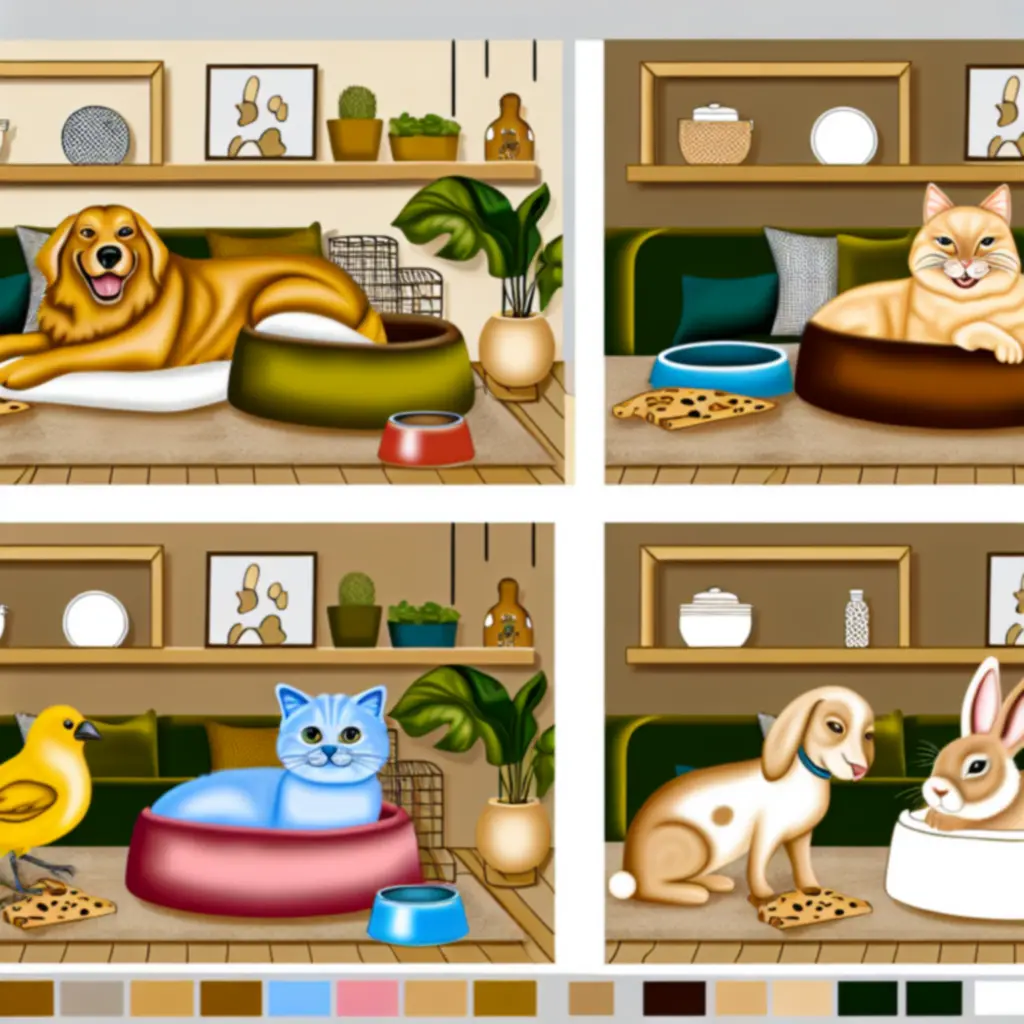 Boldog házi kedvencek és népszerű kisállat termékek barátságos, letisztult környezetben